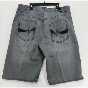 Old Skool Baggy Shorts Mens 46 14" Gray Grunge Jorts Denim Embroidered Y2K